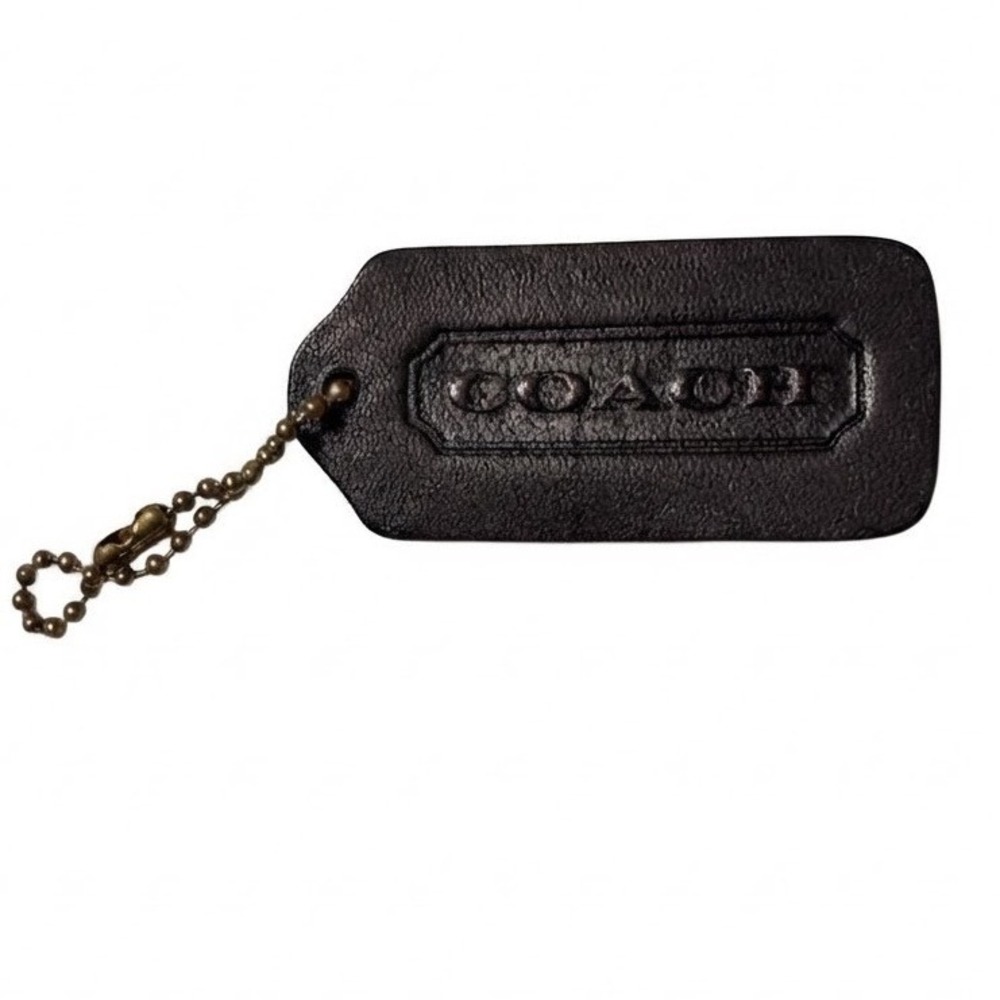Coach Leather Hangtag Replacement Dark Brown Black Bag Charm with Ball Chain